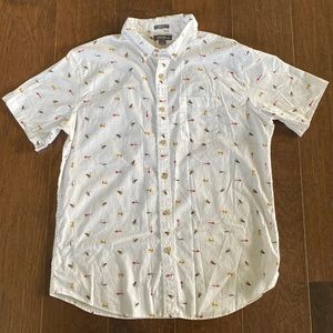 Men’s Eddie Bauer white button down has fishing jigs size large 100% cotton